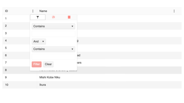 Grid Column Menu tabbed interface